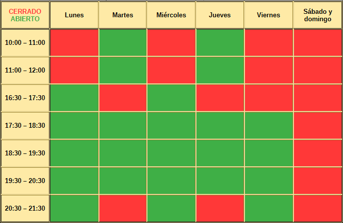Horario de disponibilidad